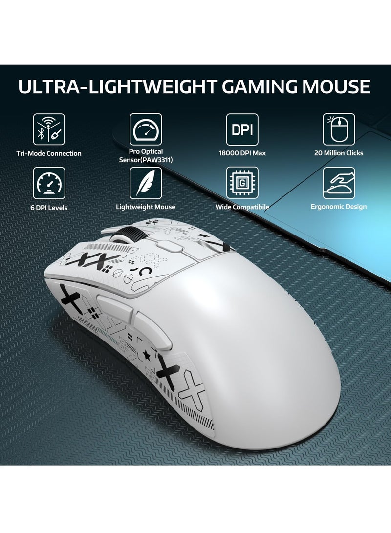 R1 59g Superlight Mouse with Ribbon, Wireless/Wired BT/2.4G Gaming Mouse, 6 DPI Adjustable up to 18000, 65 Hour Battery - Image 2