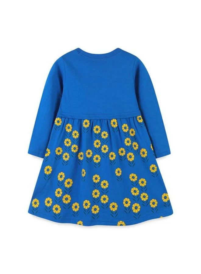 يونيكي Blue A-Line Crew Neck Floral Dress