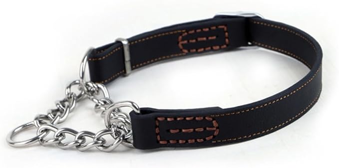 Adjustable Leather P Chain Dog Collar Stainless Steel For Training Daily Use 2 5cm - Image 1