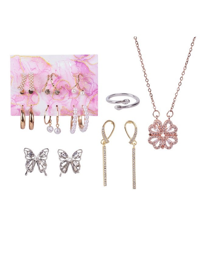 سالتي صندوق هدايا فاخر من SALTY للنساء والفتيات | سلسلة عنق | قلادة | أقراط | خاتم إصبع | أقراط مرصعة | قلادة | أنيقة وعصرية | هدية عيد ميلاد | مجوهرات جمالية | إكسسوارات للارتداء اليومي - Image 2