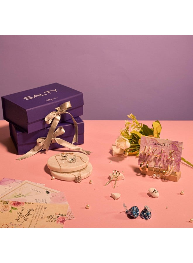 سالتي صندوق هدايا فاخر من SALTY للنساء والفتيات | سلسلة عنق | قلادة | أقراط | خاتم إصبع | أقراط مرصعة | قلادة | أنيقة وعصرية | هدية عيد ميلاد | مجوهرات جمالية | إكسسوارات للارتداء اليومي - Image 3