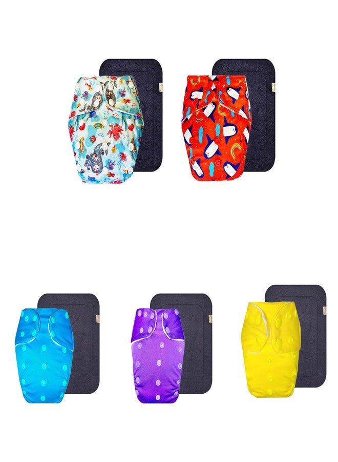 حفاضات قماشية فاخرة من دمبلدو مع حشوة رمادية (عبوة من 5) | ناعمة ولطيفة | مانعة للتسرب | مناسبة للسفر | للاستخدام طوال اليوم | من 3 أشهر إلى 3 سنوات | للجنسين - Image 1