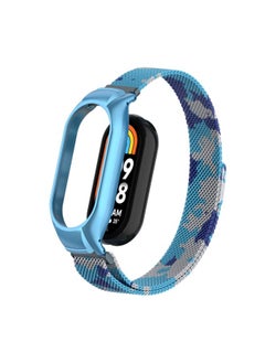 Replacement Strap For Xiaomi Mi Band 8 Integrated Metal Case + Milanese Magnetic Watch Band Camouflage Blue