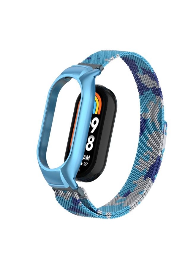 Generic - Replacement Strap For Xiaomi Mi Band 8 Integrated Metal Case + Milanese Magnetic Watch Band Camouflage Blue - Image 1