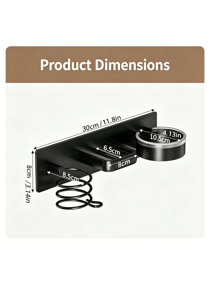 Hair Dryer and Curling Iron Wall Mount Holder, Universal Bathroom Hair Tool Organizer Rack, Black - Image 4