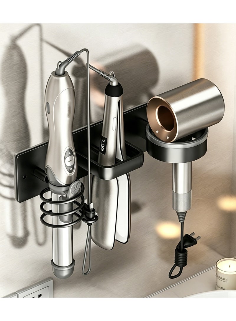 Hair Dryer and Curling Iron Wall Mount Holder, Universal Bathroom Hair Tool Organizer Rack, Black - Image 1