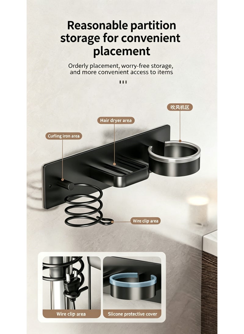Hair Dryer and Curling Iron Wall Mount Holder, Universal Bathroom Hair Tool Organizer Rack, Black - Image 3