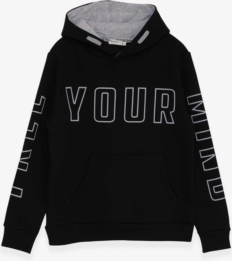 Breeze Breeze Boy's Text Printed Sweatshirt Age 9-16, Black