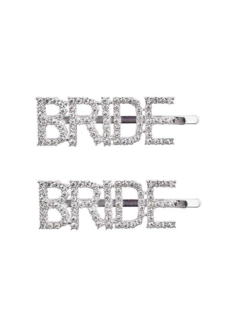 Messen Messen Wedding Accessories Letters Bobby Hair Pins Headwear Luxury Crystal Rhinestones Hair Clips for Bride Sparkle Hair Barrette Jewellery 2 Pieces2x BRIDE 