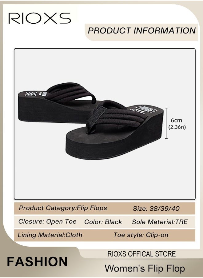 RIOXS - Women's Flip Flops Thong Wedge Platform Sandals For Women Girls Arch Support Slippers High Heel Cushion Shoes Ladies Casual Sandals Non-Slip Thick Sole Platform Shoes - Image 1