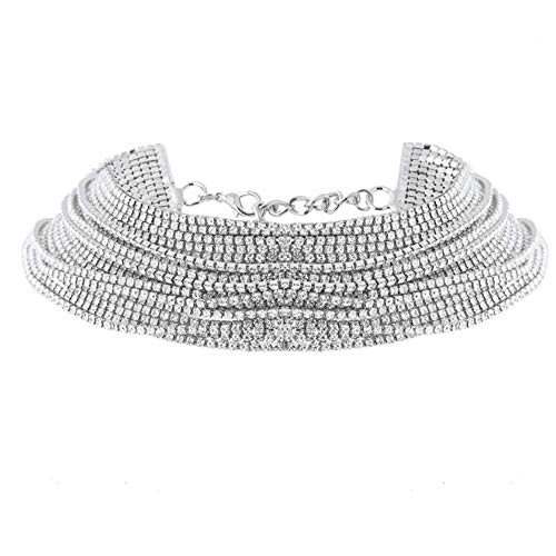 YERTTER Women Waterfall Rhinestone Chain Multilayered Chain Full Crystal Tight Sparkly Choker for Party Prom Vacation (Silver) - Image 2