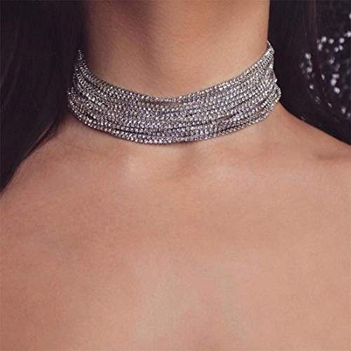 YERTTER Women Waterfall Rhinestone Chain Multilayered Chain Full Crystal Tight Sparkly Choker for Party Prom Vacation (Silver) - Image 4