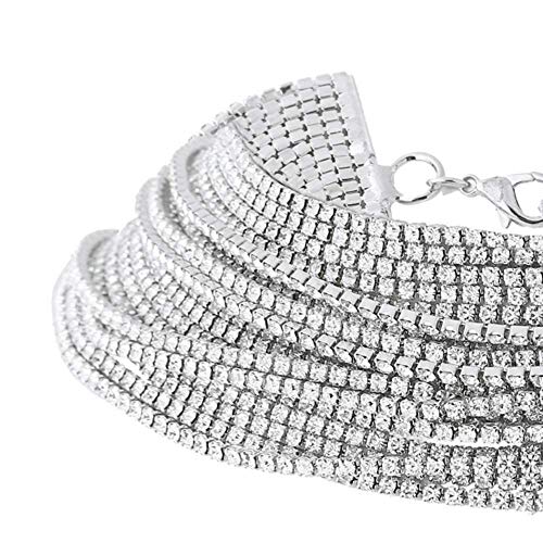 YERTTER Women Waterfall Rhinestone Chain Multilayered Chain Full Crystal Tight Sparkly Choker for Party Prom Vacation (Silver) - Image 5