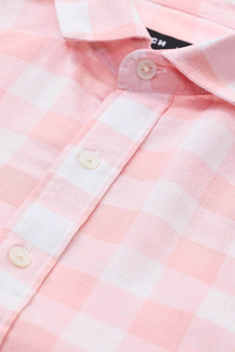 SNITCH Regular Fit Linen Blend Checks Pastel Pink Shirt