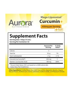 Aurora Nutrascience Mega-Liposomal Curcumin+ Vitamin C with CurcuVaila Supports Healthy Inflammatory Response in Joints, Muscles, GI Tract, and Brain, Organic, 450mg per Serving, 16 fl oz  - Image 2