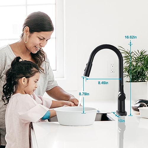 FROPO Black Kitchen Faucet with Pull Down Sprayer, Kitchen Sink Faucets with Deck Plate 3-Function Power Boost Pull Out Sprayer Modern Single Handle Commercial Kitchen Faucets - Image 5