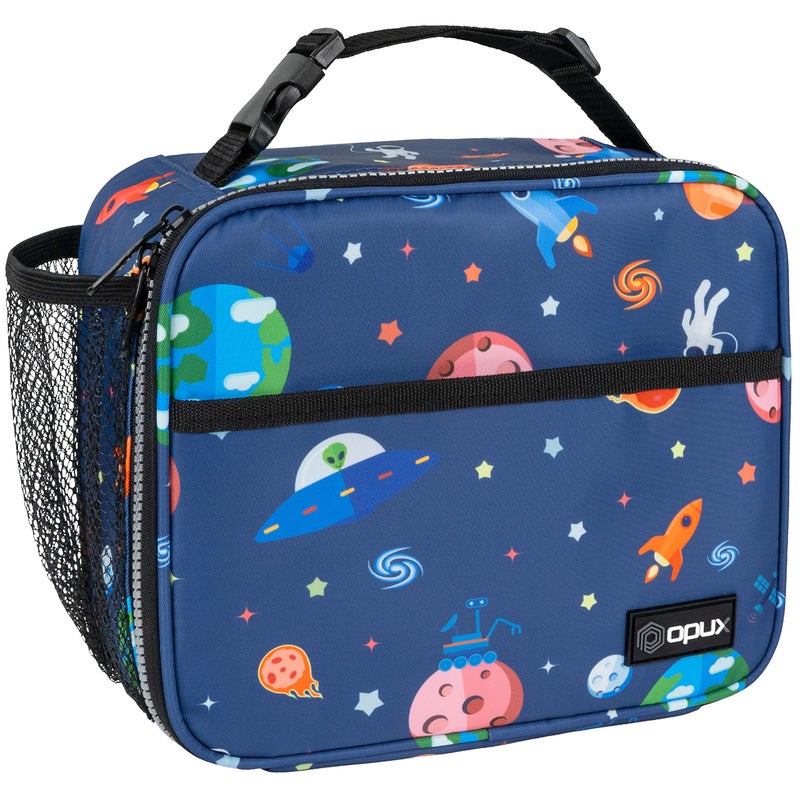 Opux Space Astronaut Lunch Bag Soft Insulated Lunch Box for Kids Boys Girls Reusable Portable Waterproof Durable