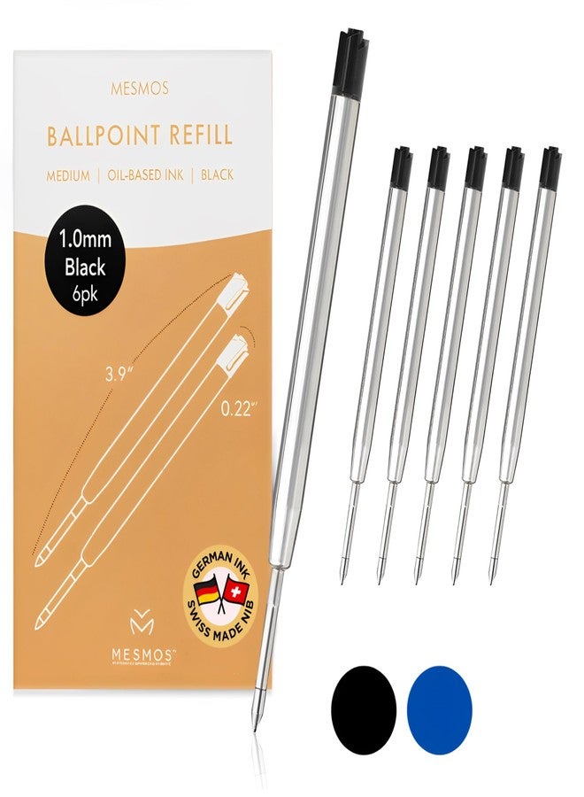 MESMOS 6 Pack 3.9 inch (9.8cm) Pen Refills Ballpoint, Compatible with Ballpoint Parker Pen, (Black Ink) - Image 1
