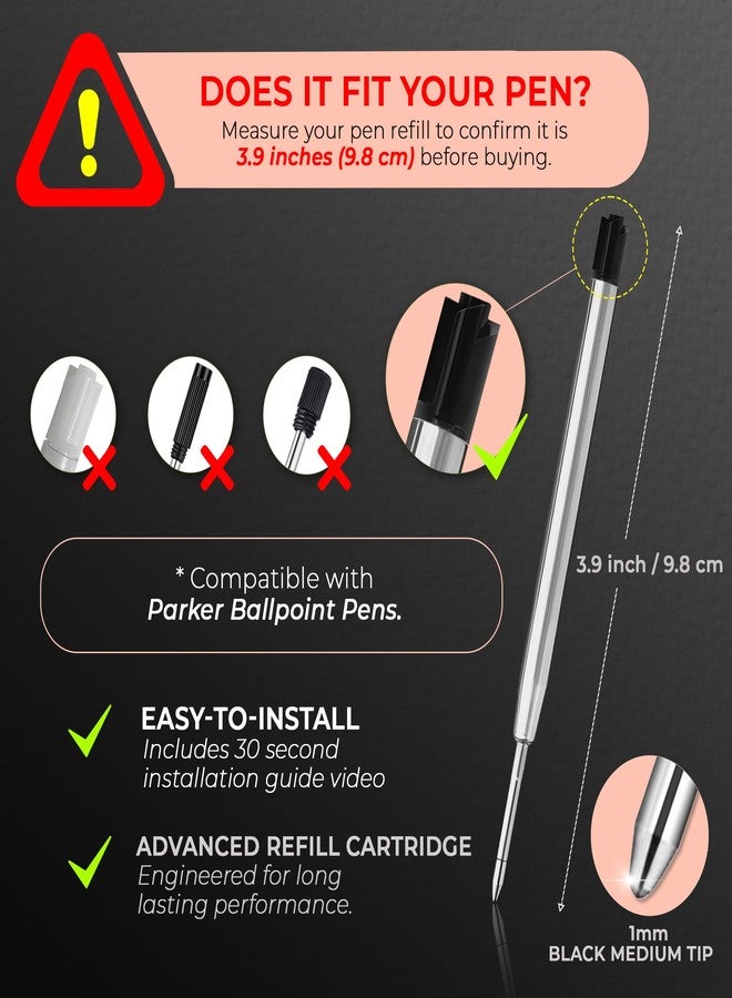 MESMOS 6 Pack 3.9 inch (9.8cm) Pen Refills Ballpoint, Compatible with Ballpoint Parker Pen, (Black Ink) - Image 2
