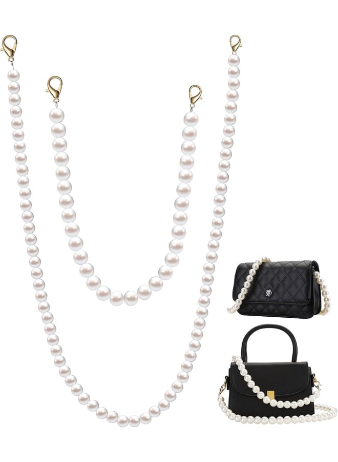 Jevon 2 Pieces Large Imitation Pearl Bead Handle Chain Short Handbag Purse Chain Replacement Bag Shoulder Strap Accessories with Golden Clasp for Bags Women, White  - Image 1