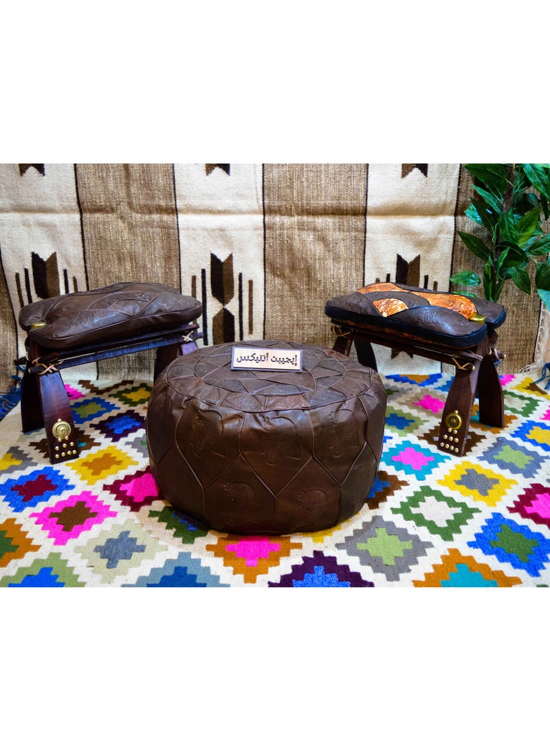 Egypt Antiques Small camel chair with base made of natural leather, brown color, 100% handmade, produced by Egypt Antiques - Image 2