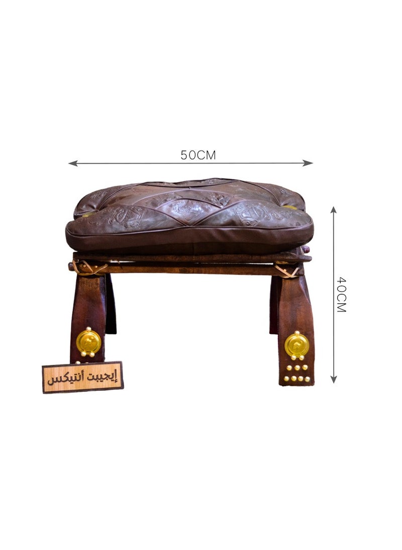 Egypt Antiques Small camel chair with base made of natural leather, brown color, 100% handmade, produced by Egypt Antiques - Image 3