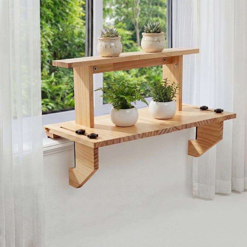 Fiwochic Double-layer Window Sill Extender Plant Shelf, 20+21 Inch Detachable Adjustable Window Sill Extender Shelf Stand for Plants Cat Perch, Renter Friendly No Drilling/Damage - Image 1