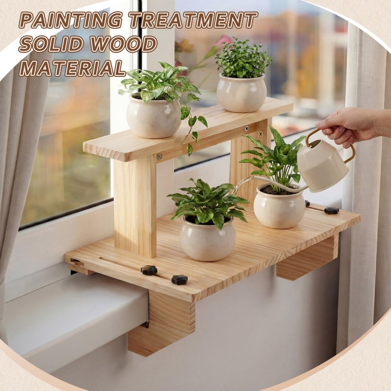 Fiwochic Double-layer Window Sill Extender Plant Shelf, 20+21 Inch Detachable Adjustable Window Sill Extender Shelf Stand for Plants Cat Perch, Renter Friendly No Drilling/Damage - Image 4