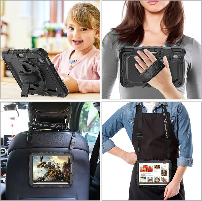 SEYMAC Case for iPad Mini 7 (A17 Pro) 2024 / Mini 6 8.3'' with Screen Protector Pencil Holder [Rotating Stand & Strap], Drop-Proof Case for iPad Mini 7th / 6th Generation 8.3", Black - Image 4