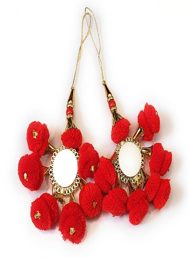 لباس ليباس فاشن - شرابة نسائية صناعية مصنوعة يدويًا مزينة بكرات بوم بوم - اللون أحمر - قطعتان - Image 1