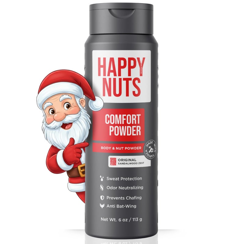 HAPPY NUTS Comfort Powder Deodorant For Men: Anti-Chafing Sweat Defense, Odor Control, Aluminum-Free, Perfect Stocking Stuffer Gift for Men's Private Parts 6 oz (1 Pack), Original Scent - Image 1