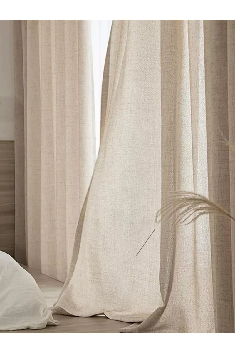 ستائر ذات حلقات معدنية، قطعة واحدة، عرض 200 × طول 260 سم، بيج، بنمط ياباني، مصنوعة من القطن والكتان السميك، توفر تظليلاً جزئياً.