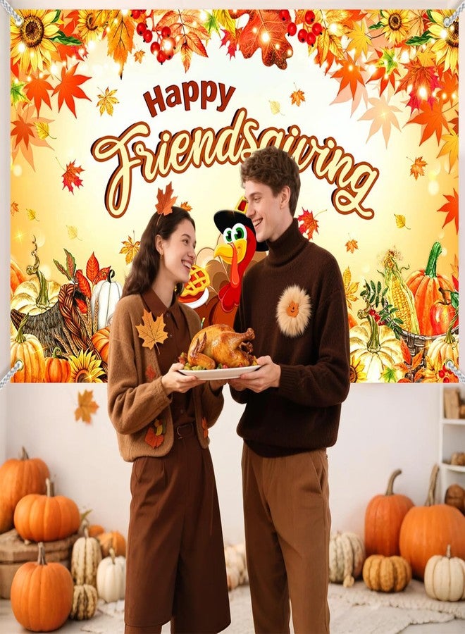 موكسيكا لافتة خلفية لحفلة عيد الشكر من موكسيكا، لافتة صور خريفية لحفلة عيد الشكر، زينة عيد الشكر على شكل ديك رومي وقرع، لوازم حفلات، 70.8 × 43.3 بوصة - Image 3
