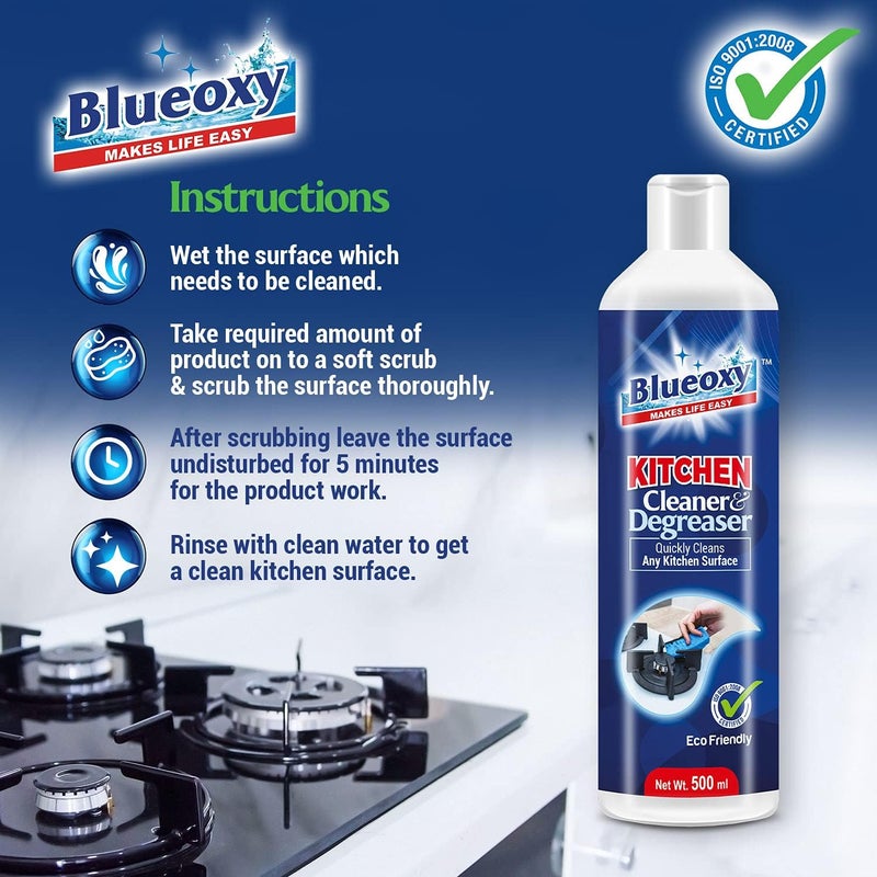 BLUEOXY Super Concentrated Kitchen Cleaner & Degreaser - 500 ml | Grease Cleaner & Degreaser Stain Remover | Dirt Eraser Kitchen Cleaner | Heavy Degrease Cleaner | Eco-friendly and safe to use - Image 2
