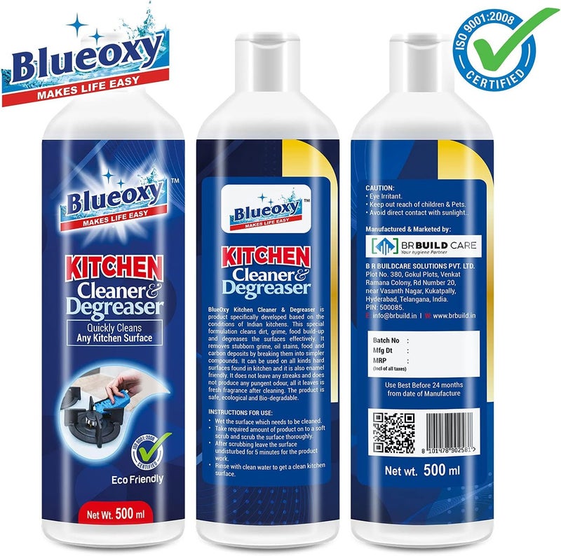 BLUEOXY Super Concentrated Kitchen Cleaner & Degreaser - 500 ml | Grease Cleaner & Degreaser Stain Remover | Dirt Eraser Kitchen Cleaner | Heavy Degrease Cleaner | Eco-friendly and safe to use - Image 4