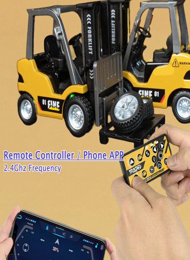 LBKR Tech رافعة شوكية RC من LBKR تكنولوجيا، مركبة بناء RC، سيارات RC، سيارات مكتبية RC مع هيكل سبيكة، شوكة أمامية متحركة، أصوات، أضواء، شاحنة RC بمقياس 1/64 بقناتين للأطفال والبالغين - Image 4