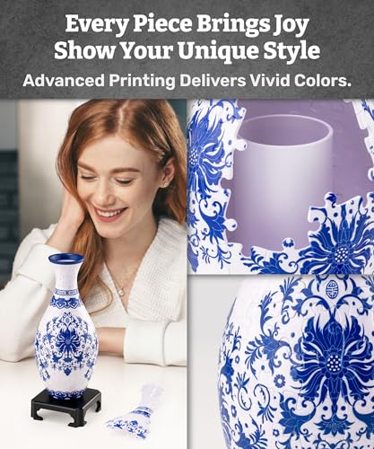 Pintoo 3D Puzzle Vase Unique Flower Vase Made by 160 Curved Plastic Puzzle Pieces House Warming Gift for Flower Arrangements and Home Decoration - [S1032] (Classic, Indigo Age) - Image 3