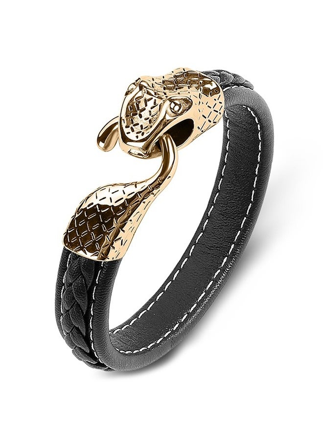 بيوند سوار جلد بمشبك ثعبان، سوار أصلي للرجال من الفولاذ المقاوم للصدأ (أسود + ذهبي) - Image 1