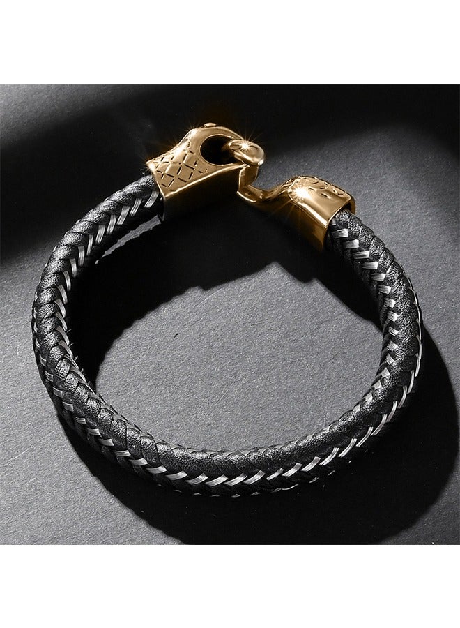 بيوند سوار جلد بمشبك ثعبان، سوار أصلي للرجال من الفولاذ المقاوم للصدأ (أسود + ذهبي) - Image 4