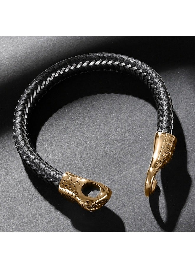 بيوند سوار جلد بمشبك ثعبان، سوار أصلي للرجال من الفولاذ المقاوم للصدأ (أسود + ذهبي) - Image 3