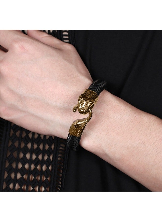 بيوند سوار جلد بمشبك ثعبان، سوار أصلي للرجال من الفولاذ المقاوم للصدأ (أسود + ذهبي) - Image 5
