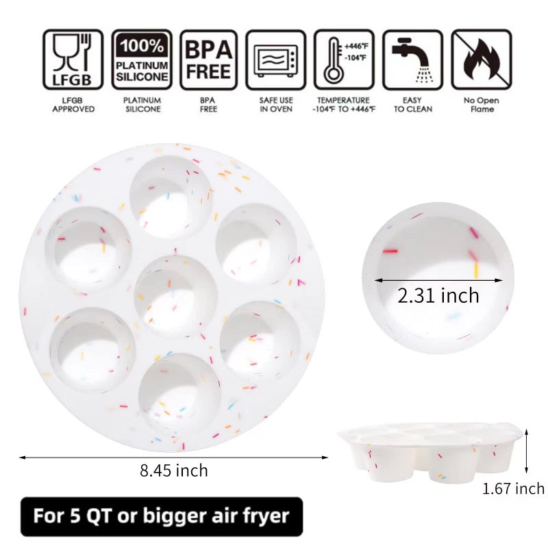 SHEbaking Silicone Egg Bite Molds Air Fryer Muffin Pan for Baking Non-Stick Silicone Egg Molds 7 Cups Air Fryer Cupcake Mold for Mini Muffins, Tart, Mini Cupcake BPA Free - Image 3
