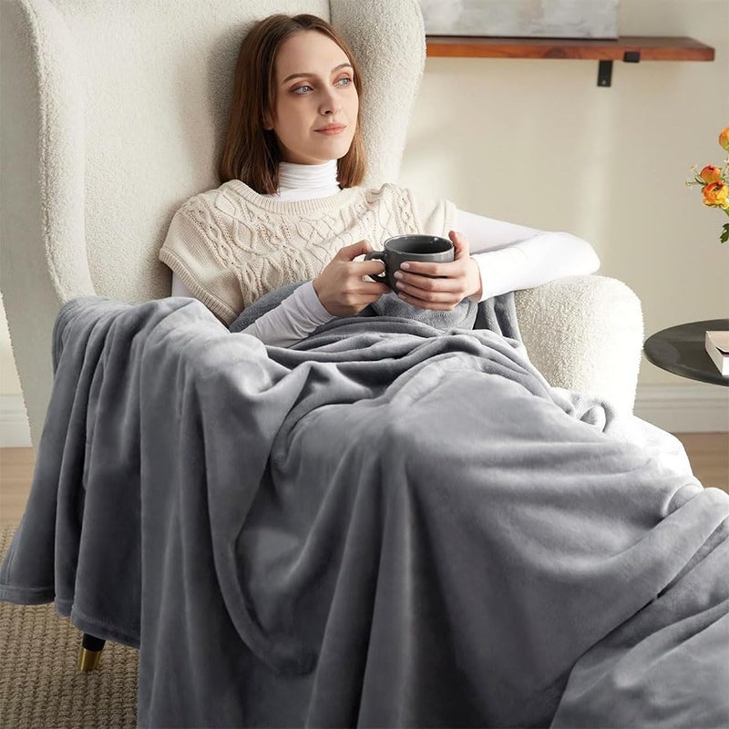 JZS Fleece Blanket, Lightweight Plush Fuzzy Cozy Soft Twin Blanket for Bed, Sofa, Couch, Travel, Camping Microplush Flannel Throw Blanket(Dark Grey,150x200cm) - Image 5