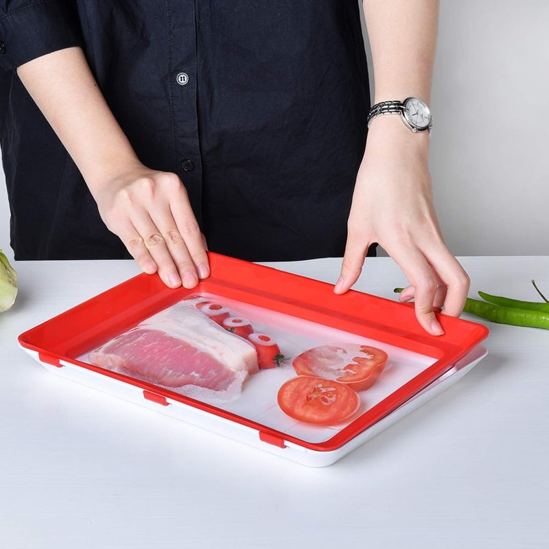 Stackable Food Preservation Trays with Clear Plastic Lid, Dishwasher and Freezer Safe Trays Reusable Food Storage Trays for Vegetables, Fruits, Meat (4) - Image 2