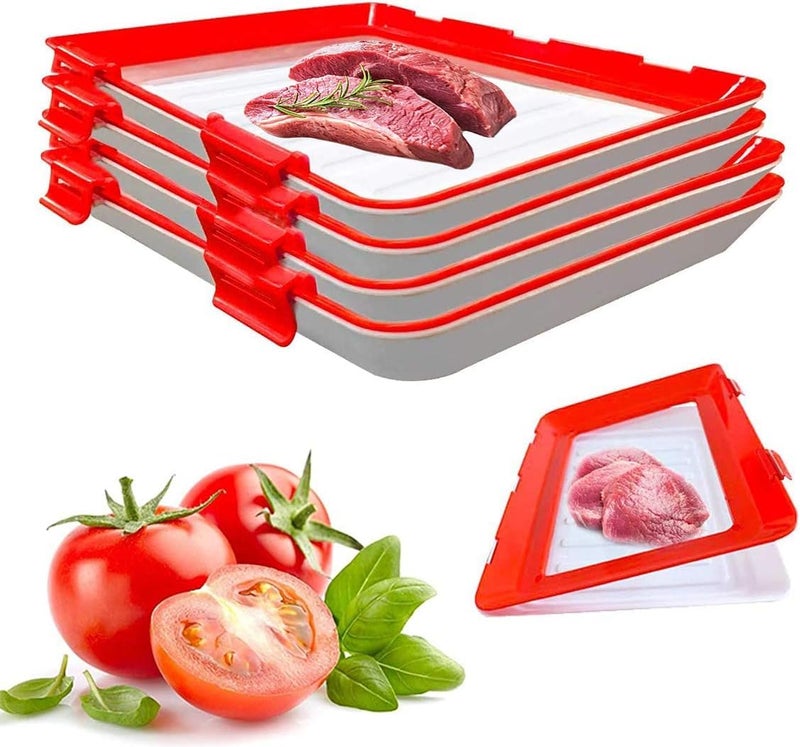 Stackable Food Preservation Trays with Clear Plastic Lid, Dishwasher and Freezer Safe Trays Reusable Food Storage Trays for Vegetables, Fruits, Meat (4) - Image 1