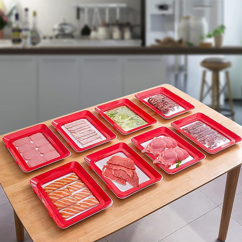 Stackable Food Preservation Trays with Clear Plastic Lid, Dishwasher and Freezer Safe Trays Reusable Food Storage Trays for Vegetables, Fruits, Meat (4) - Image 3