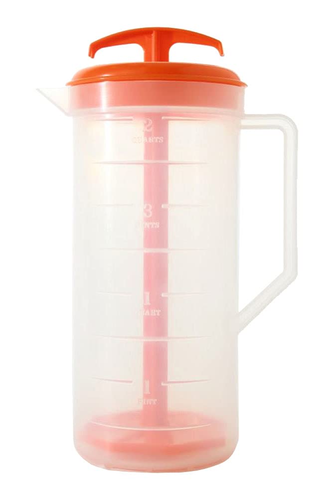 JBK Pottery JBK Pottery 2Quart Orange Mixing Pitcher with Plunger  BPAFree Plastic Mixing Jug for Juice Milk Tea Shakes and More  DishwasherSafe SpillProof Lid Smart Stirring Design 