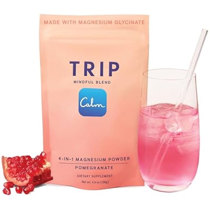 TRIP Magnesium Glycinate Powder with L-Theanine & Lion’s Mane, Sugar Free Magnesium Supplement for Adults, 250mg Magnesium per Drink Mix Serving, Pomegranate Orange Blossom, 1 Bag - 30 Servings - Image 1
