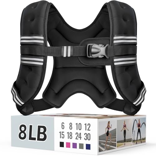 Zeerun Weighted Vest for Women & Men with Reflective Stripe and Adjustable Buckle, Comfortable & Durable Rucking Vest for Walking, Running & Strength Training, 8LBS-Black - Image 1