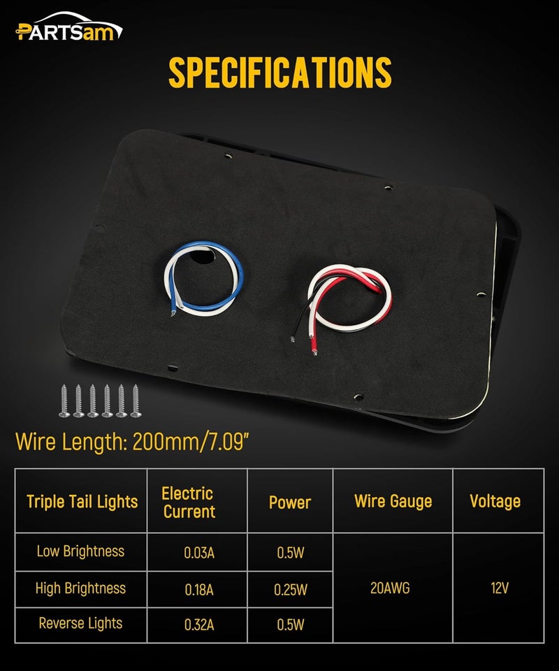 Partsam LED Trailer Tail Lights with Horizontal Mount - Dual Stop Turn Backup Reverse Lights, 33 LED Surface Mount for RV, Black Base - Image 4